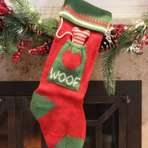 'Woof' Dog Personalized Knit Christmas Stocking