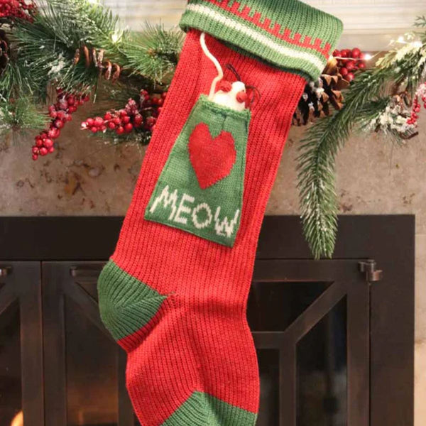 'Meow' Cat Personalized Knit Christmas Stocking