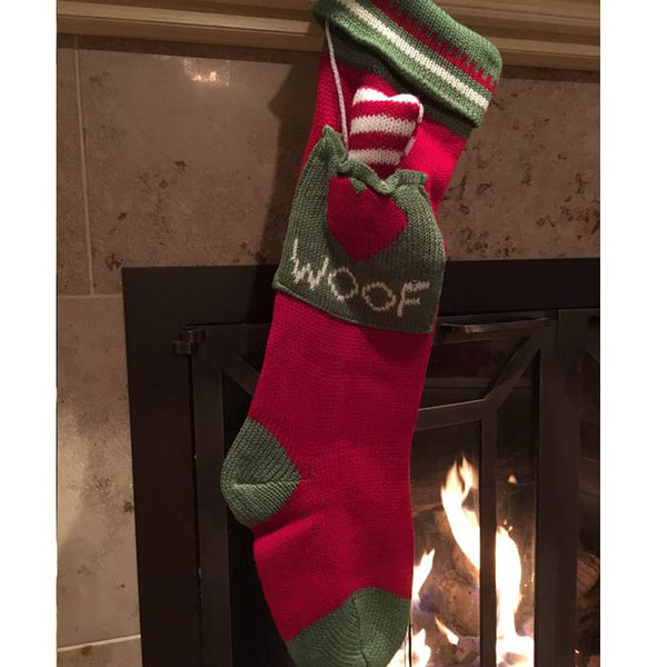 'Woof' Dog Personalized Knit Christmas Stocking